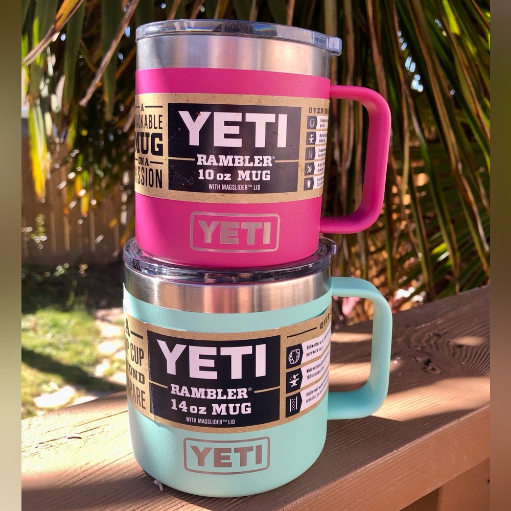 NWT YETI Rambler 10oz Prickly Pear and 14 oz Seafoam mugs.